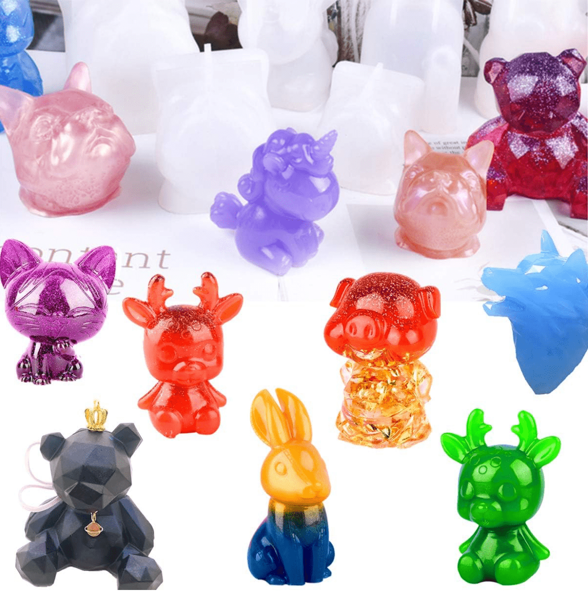 Animaux en Résine Époxy sur Socle en Bois